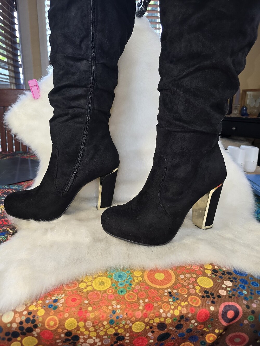 Torrid Faux Suede Metalic-Heeled Slouch Boots - Picture 7 of 16